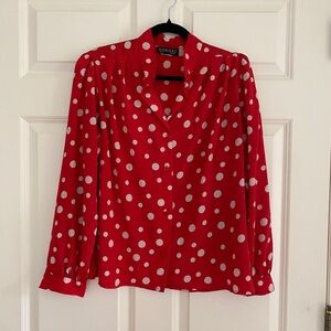 Red with white polka dot vintage women’s button down blouse, size s-m